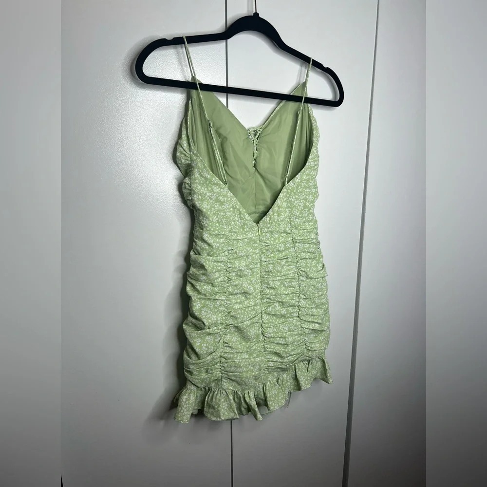 More To Come - XS- Janet Ruched Mini Dress in Pistachio Floral - MSRP $78 - Picture 5 of 7